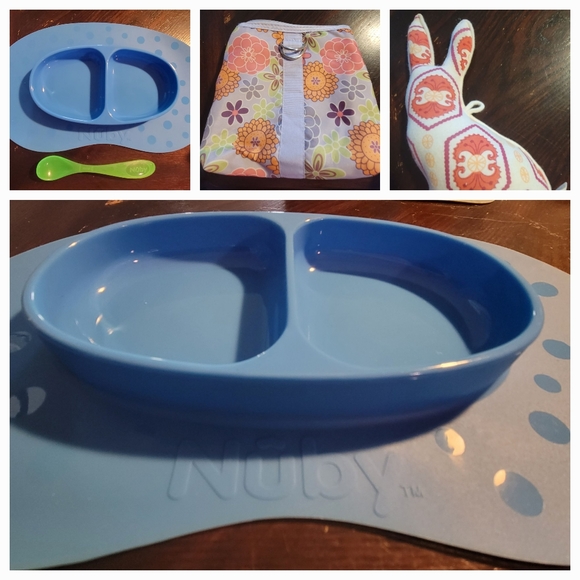 BABY Items Nuby Grip Silicone Food Tray, Kate Quinn Soft Rattle, Storage Bag - Picture 1 of 16